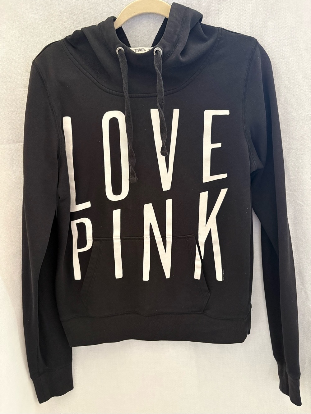Victoria's Secret Black Hoodie with White LOVE PINK Logo medium